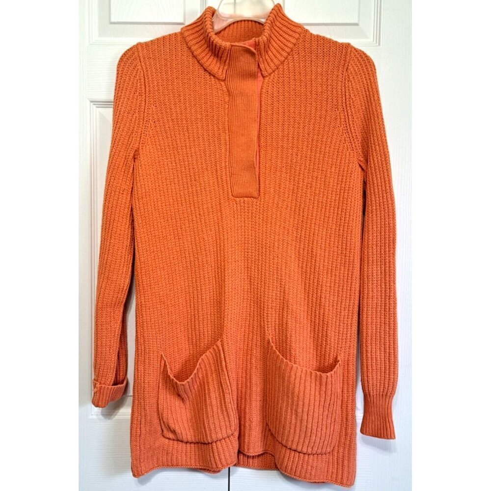 Soft Surroundings S Highland Orange Snap T-Neck Long Sleeve  Sweater Pocket